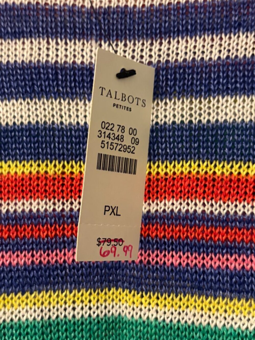 Talbots 100% linen rainbow stripe 3/4 sleeve sweater NWT size XL petite preppy - Picture 8 of 9